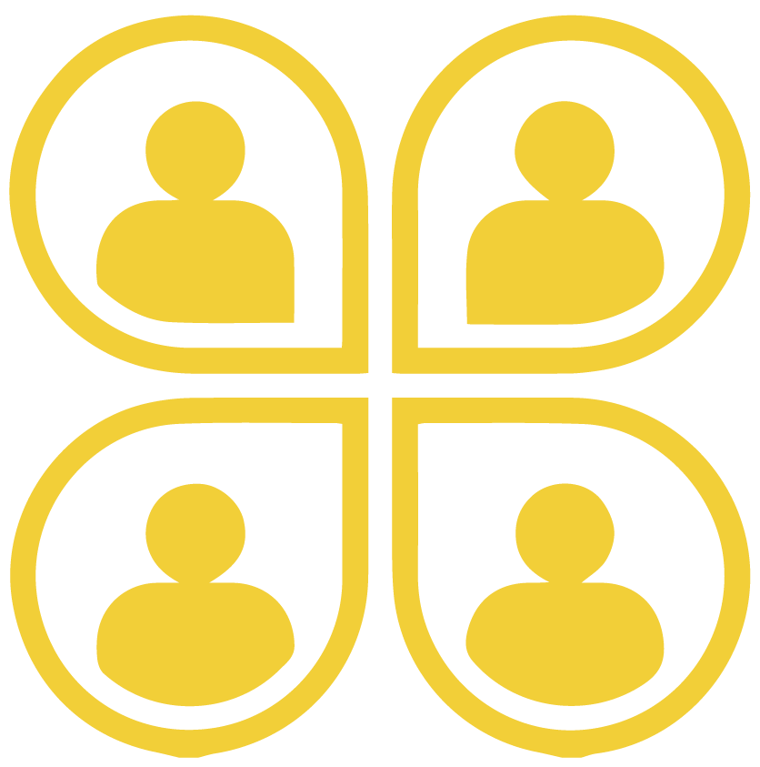 four people in circles connected icon